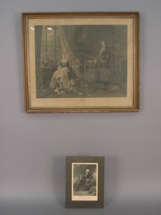 Pair of engravings depicting George: Pair of engravings depicting George Washington. One is unframed and is based upon the Chappel painting of the President and measures: Site: 9"H x 6"W; Matting: 12"H x 9"W. The other print is framed an