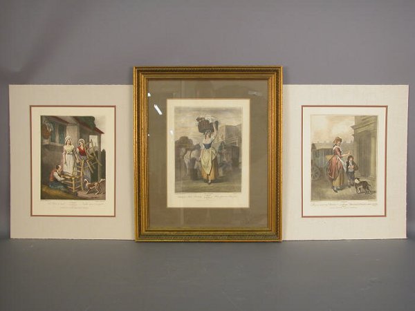 After Francis Wheatley engravings: After Francis Wheatley engravings titled "The Cries of London". The set of three includes one framed and two matted and unframed prints by G. Vendramini and A. Cardon each of which are listed as well
