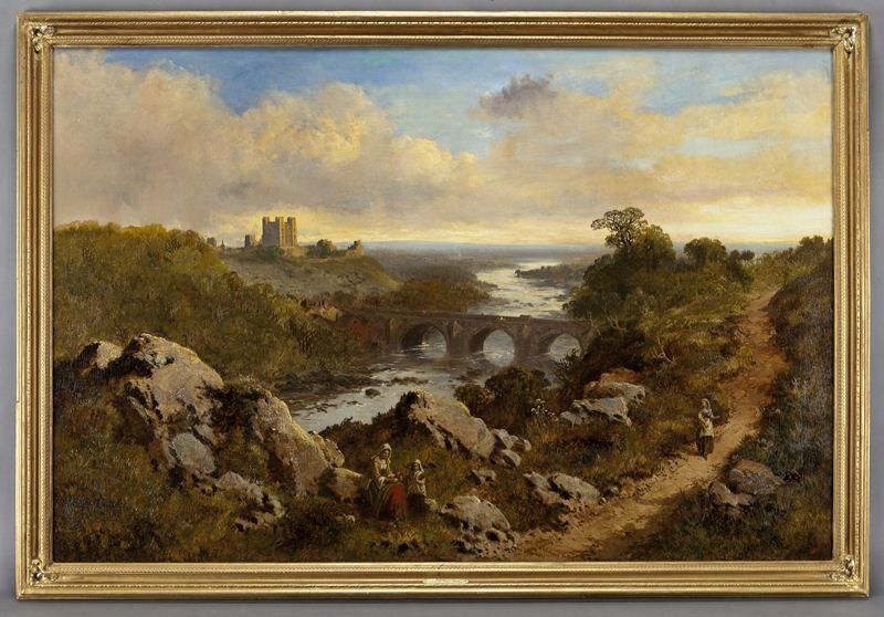 Edmund John Niemann, "Richmond Castle" oil on: Edmund John Niemann, "Richmond Castle" oil on canvas. Signed and titled lower center, "Richmond Yorks Niemann". Canvas: 39.75"H x 60"W; Frame: 44.5"H x 64.75"W. Edmund John Niemann (British, 1813-1876