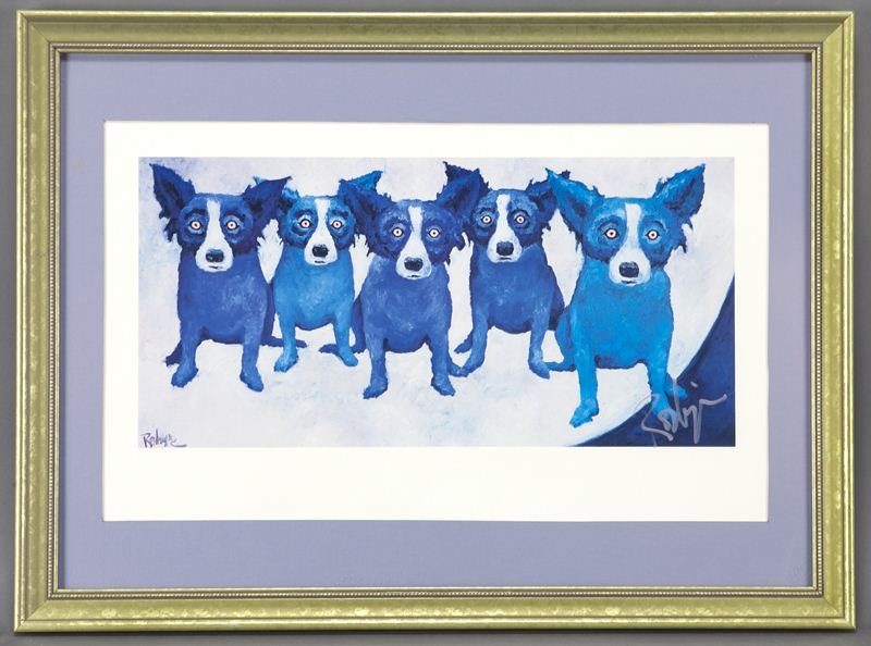 George Rodrigue, "Home on the Moon" offset: George Rodrigue, "Home on the Moon" offset lithograph. Signed lower right "Rodrigue". Sight: 10.75"H x 22"W; Frame: 22.75"H x 30.75"W. George Rodrigue (American, 1944-2013) was a Louisiana artist who 