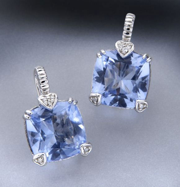 Judith Ripka 18K gold, diamond, quartz earrings: Judith Ripka 18K gold, diamond, quartz earrings in 18K white gold. Stamped, "JR 18K U." 10.2 grams. Provenance: The estate of a Gentleman, Dallas, Texas. .75"L, Circa - 20th C.