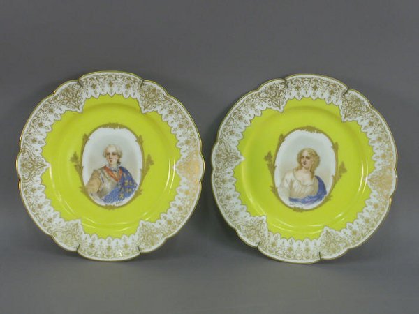 (2) Marked Sevres portrait plates with