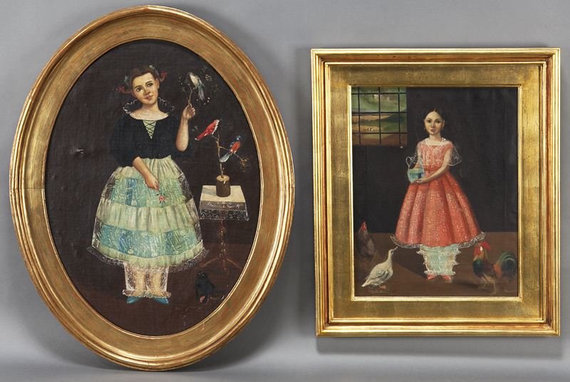 Pr. Horacio Rentería Rocha paintings, oil on: Pr. Horacio Rentería Rocha paintings, oil on canvas. (1) Oval painting signed lower right, "Horacio". Canvas: 29"H x 21"W; Frame: 35"H x 26.5"W. (1) Rectangular painting signed lower right, "Horacio"