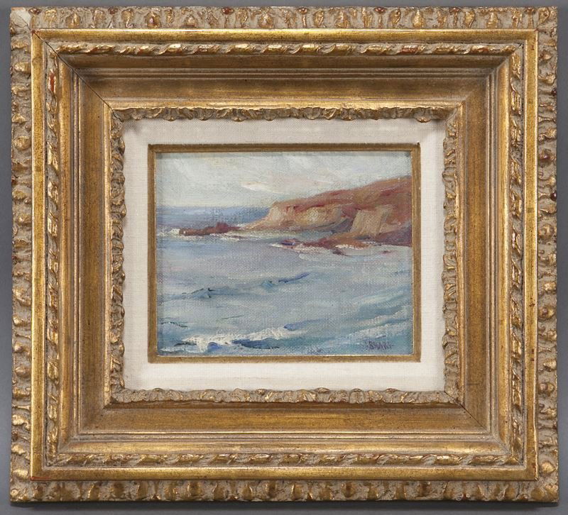 J.H. Sharp, "Waves" oil on canvas laid on board.: J.H. Sharp, "Waves" oil on canvas laid on board. Signed lower right, "J Sharp". Board: 5.625"H x 7"W; Frame: 12.75"H x 14.25"W. Provenance: Rainone Galleries, Inc, Arlington, TX. Joseph Henry Sharp (A