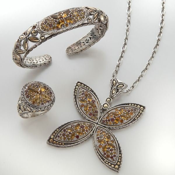 3 pcs. John Hardy "Batu" 18K and sterling jewelry: 3 pcs. John Hardy "Batu" 18K and sterling jewelry including (1) pendant on chain, 20" L, (1) cuff bracelet, (1) ring, size 7, all marked for John Hardy "18K 925." 93.6 grams.