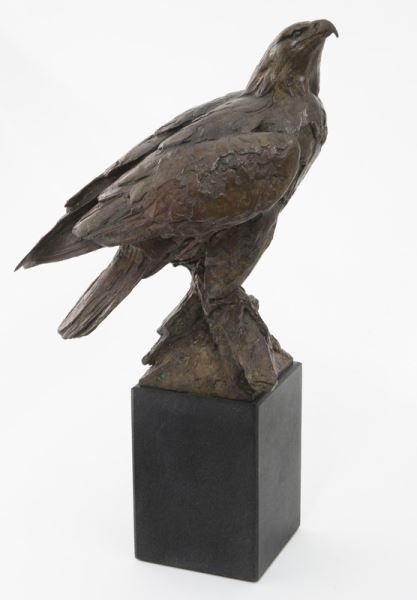 Walter Matia bronze sculpture of an eagle: Walter Matia bronze sculpture of an eagle on a black base. Signed, "Matia 2012" and numbered 9/36. Walter Matia (American b. 1953). 17.5"H; Base: 4.5" Sq.