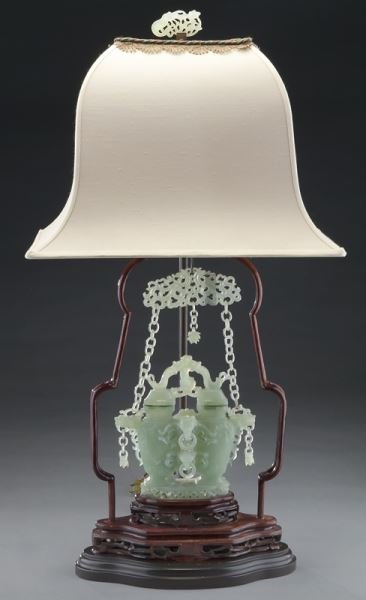 Carved jade chain hanging lidded double vase (1 of 10)