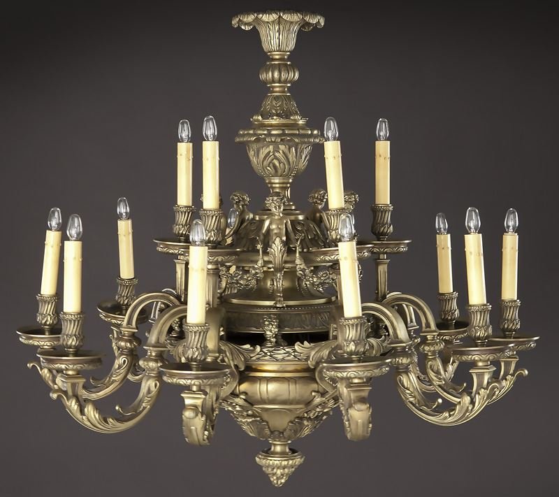 Louis XVI style gilt bronze 15-light chandelier, (1 of 6)