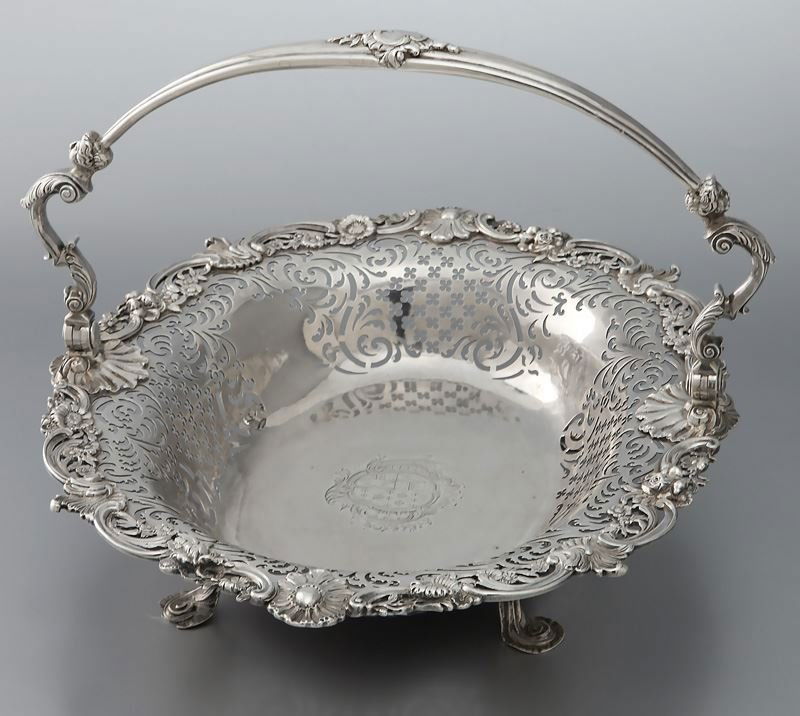 George II sterling silver cake basket with handle (1 of 7)