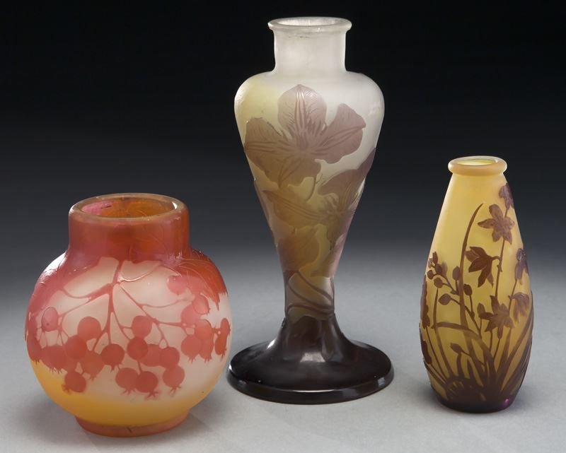 (3) Galle miniature cameo glass vases, (1 of 8)