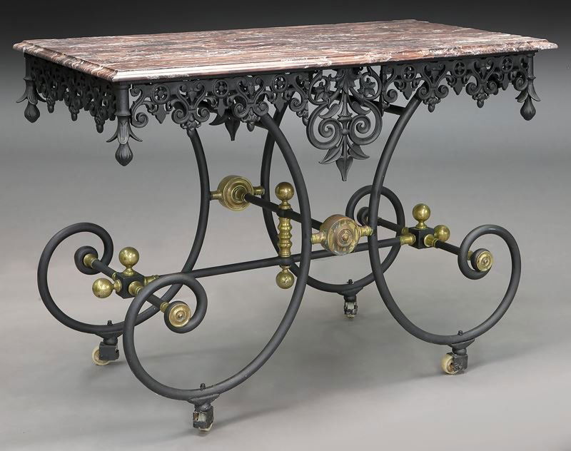 French cast iron and brass marble top pastry table (1 of 8)