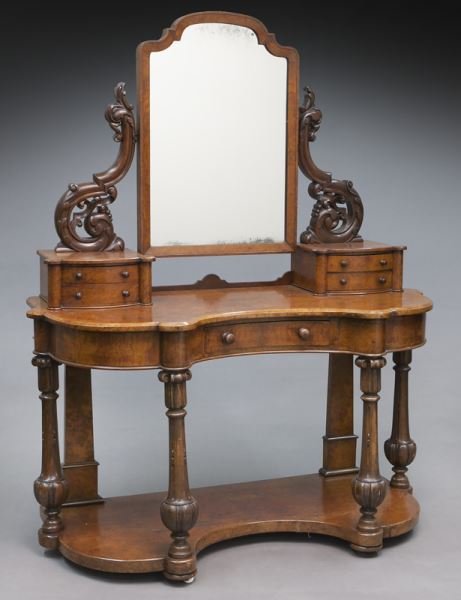 English Victorian burl walnut dressing table, (1 of 9)