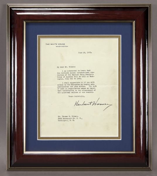 Herbert Hoover, typed letter signed "Herbert (1 of 4)