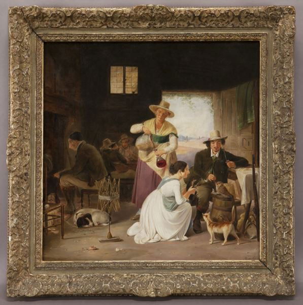 Italian school painting, "Tavern Scene" oil on (1 of 7)