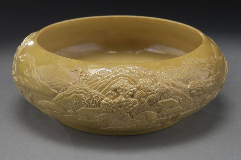 Chinese Republic relief landscape brush washer, (1 of 8)