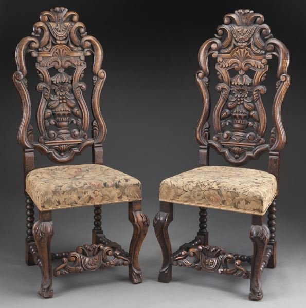 Pr. 19th C. Continental carved hall chairs, (1 of 9)