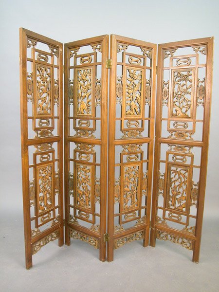 Four panel carved oriental screen - 6"t