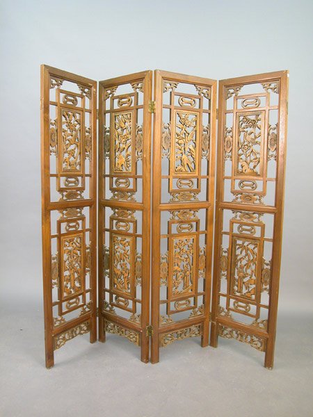 Four panel carved oriental screen - 6"t - 2