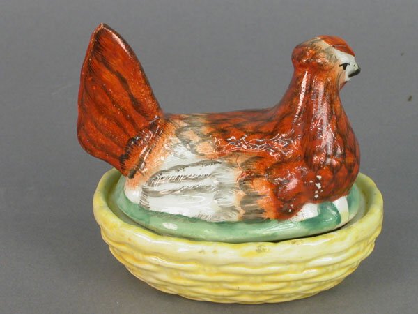 Staffordshire rust and white Hen-In-Bask - 2