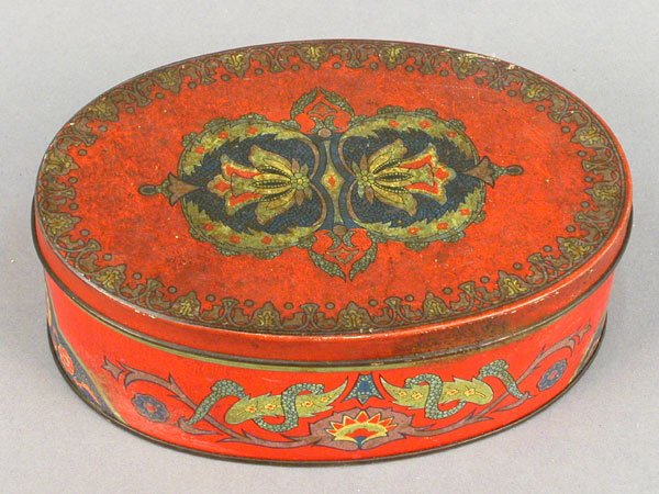 Tole themed oval shaped tin with lid, ba - 2