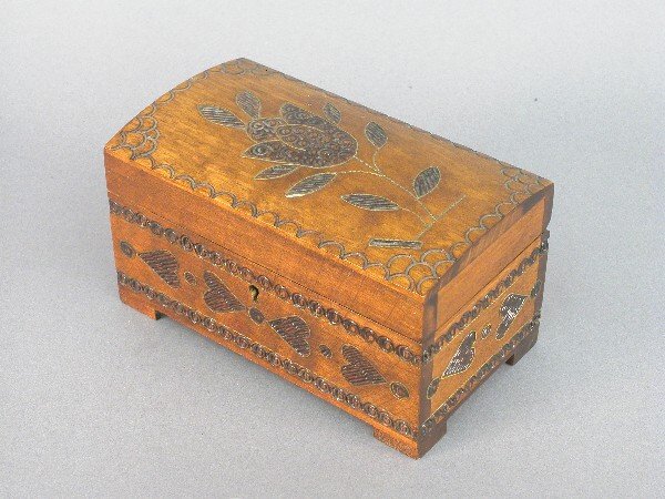 Small carved dome top folk art box, flor