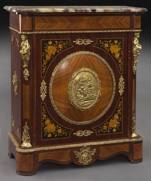 Continental inlaid marble top side cabinet (1 of 10)