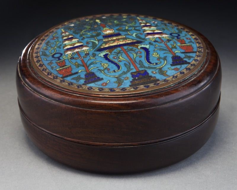 Chinese cloisonné mounted rosewood box, (1 of 5)
