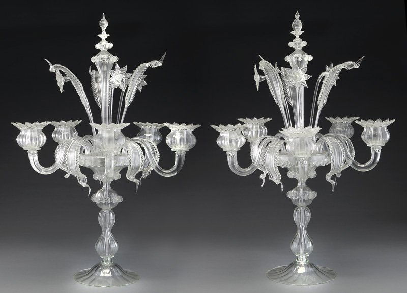 Pair of Venetian glass 5-arm candelabra, (1 of 10)