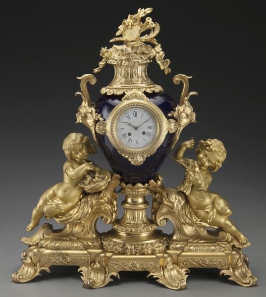 Large French gilt bronze figural mantle clock (1 of 10)