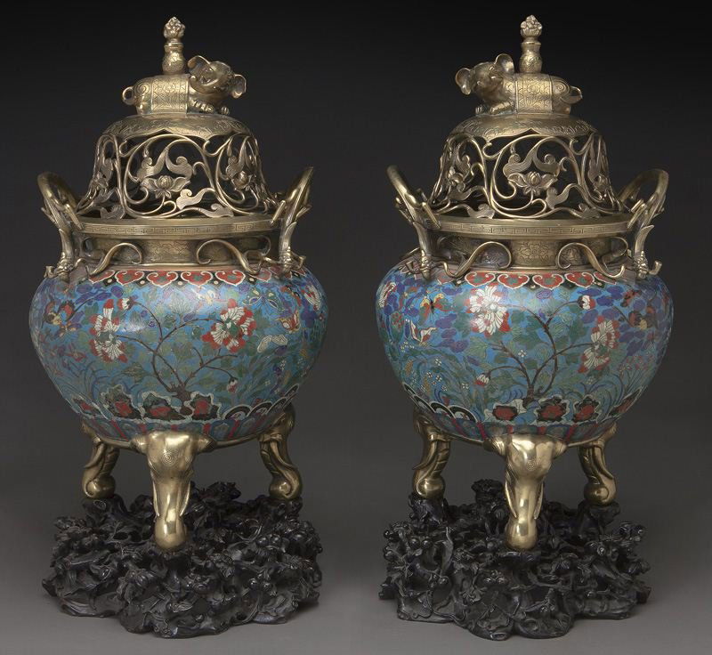 Pr. Chinese cloisonné tripod censers, (1 of 10)