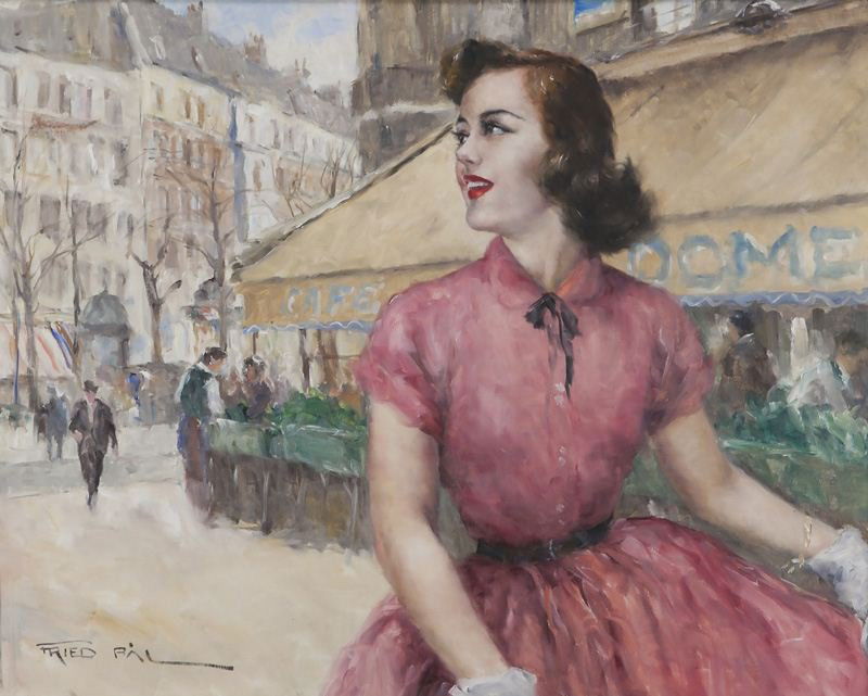 Pál Fried, "Woman Walking Before Cafe" oil (1 of 7)