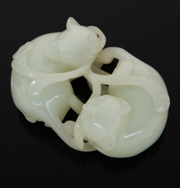 Chinese carved white jade double cat. (1 of 2)