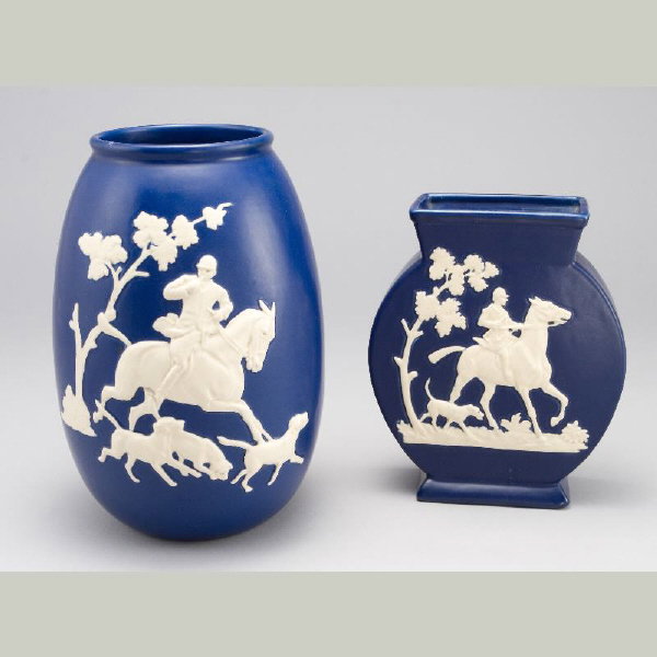 (2) Weller Chase vases having a blue ground