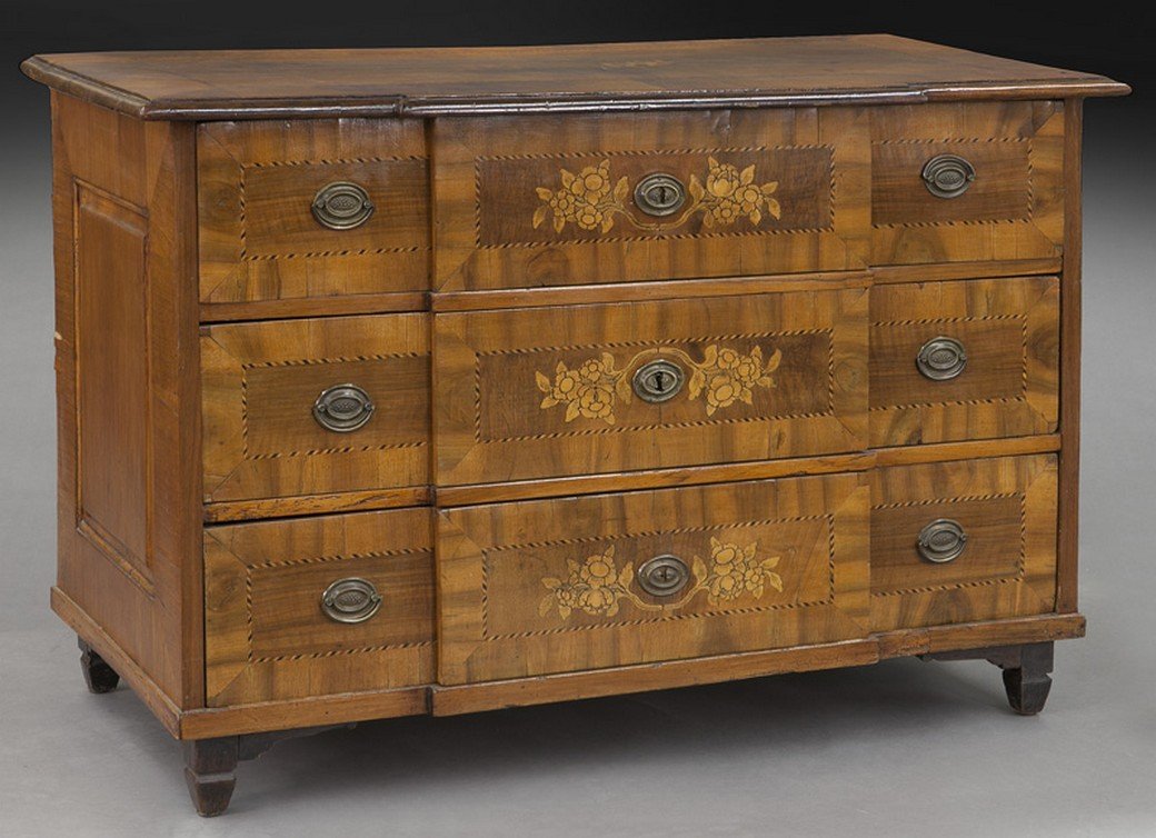 18th C. German marquetry inlaid commode (1 of 8)