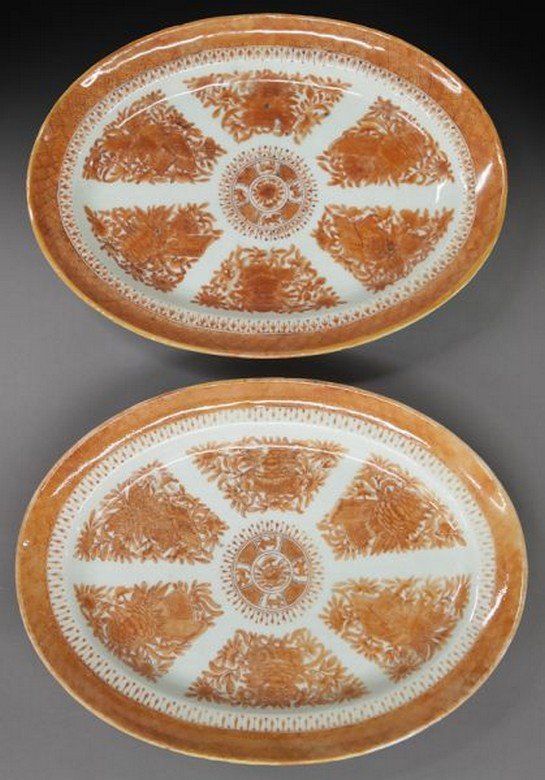 Pr. Chinese export organge Fitzhugh oval platters, (1 of 6)