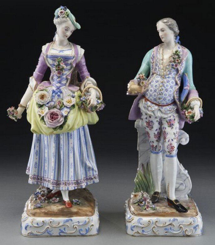 Pr. Meissen style porcelain figures of a man and (1 of 8)