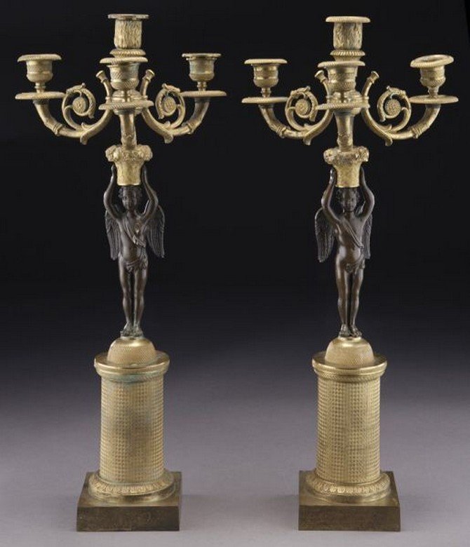 Pr. French Empire style gilt & patinated bronze (1 of 8)
