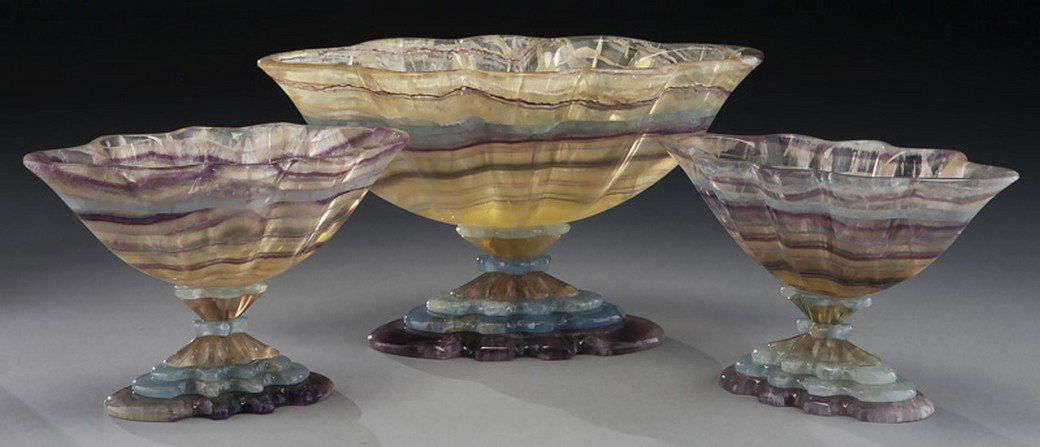 3 Pc. carved fluorite garniture set (1 of 9)