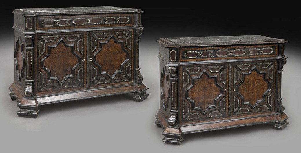 Pr. Italian inlaid and parcel ebonized cabinets (1 of 9)