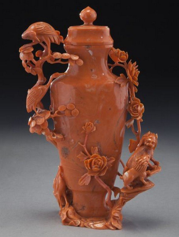 Chinese carved coral vase (1 of 7)