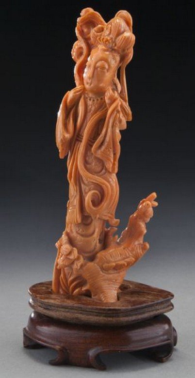 Chinese carved coral Guanyin, (1 of 7)