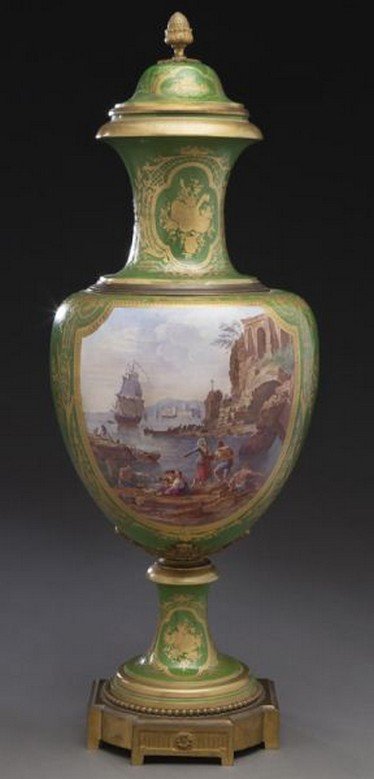 Large 19th C. Sevres style urn with bronze mount, (1 of 8)