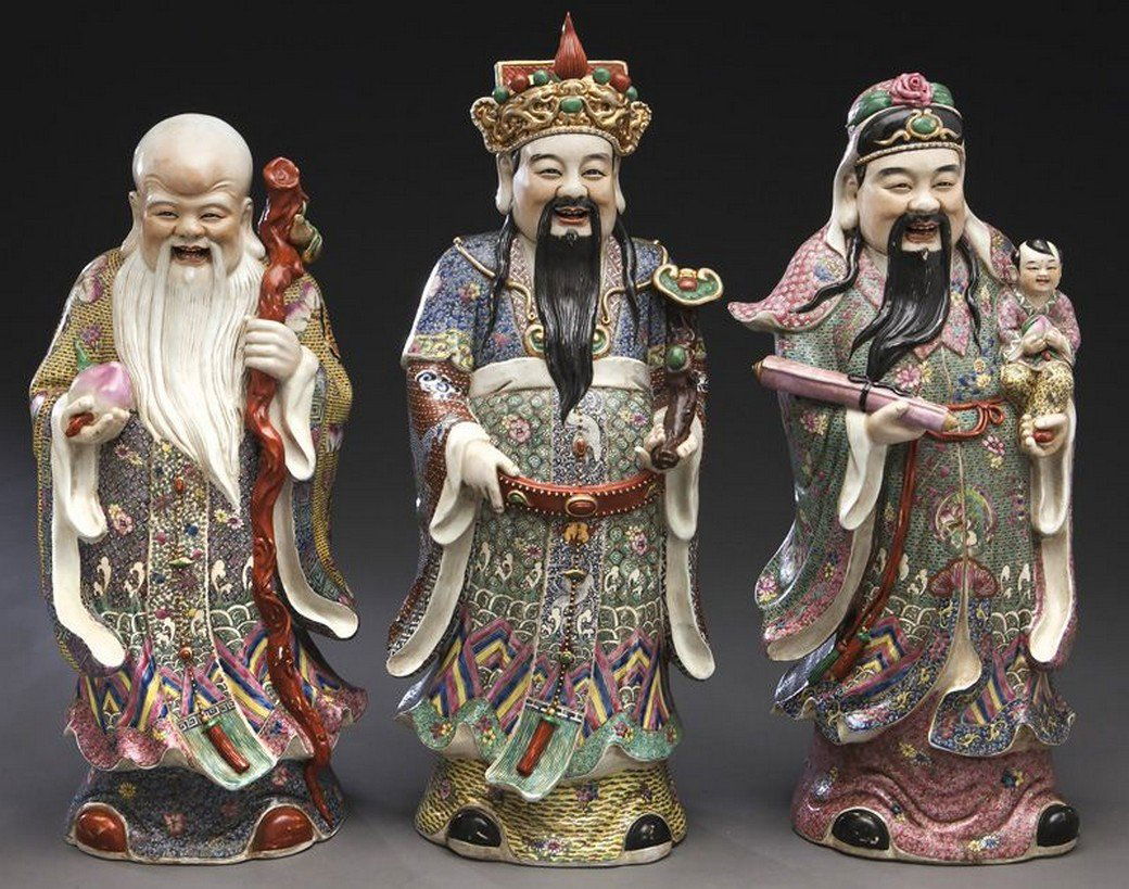 (3) Chinese late Qing famille rose figures (1 of 7)