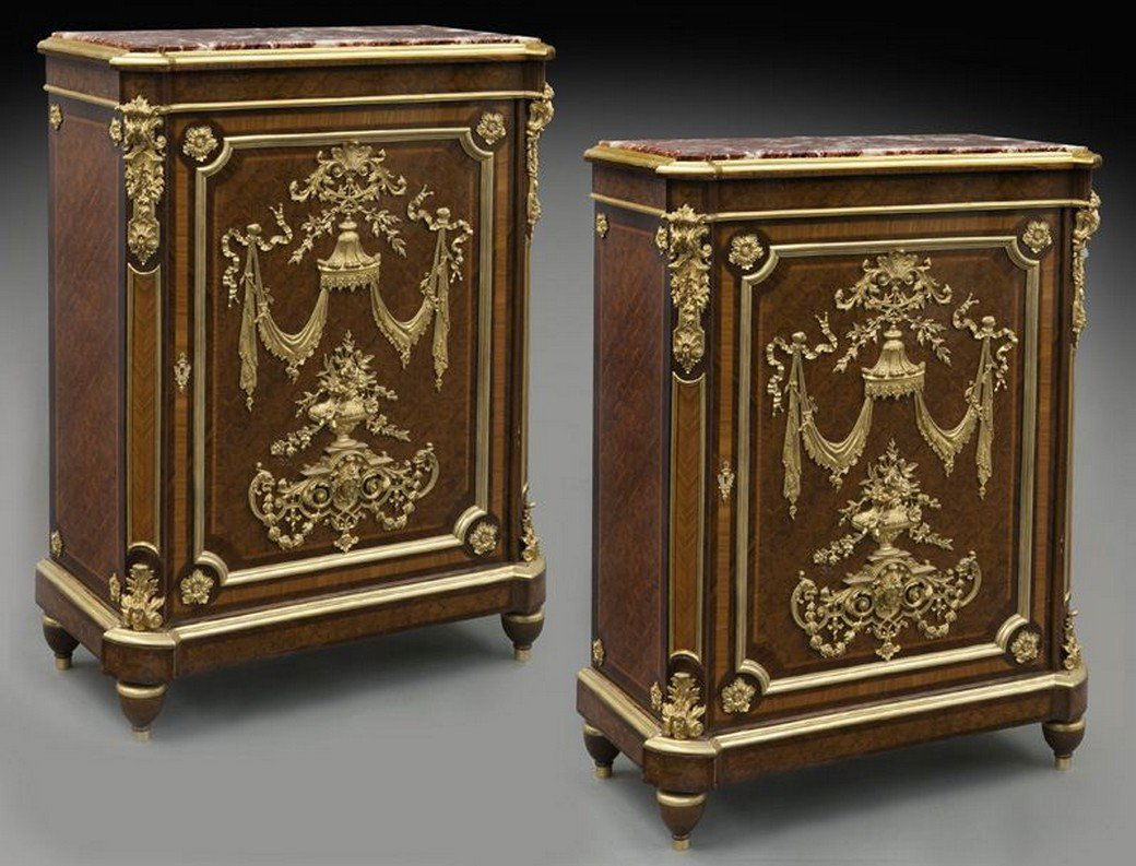 Pr. Louis XVI style marble top cabinets with gilt (1 of 10)
