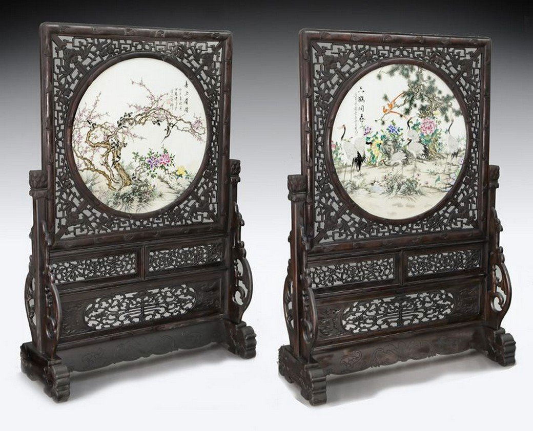 Pr. Chinese Republic porcelain table screens, (1 of 10)