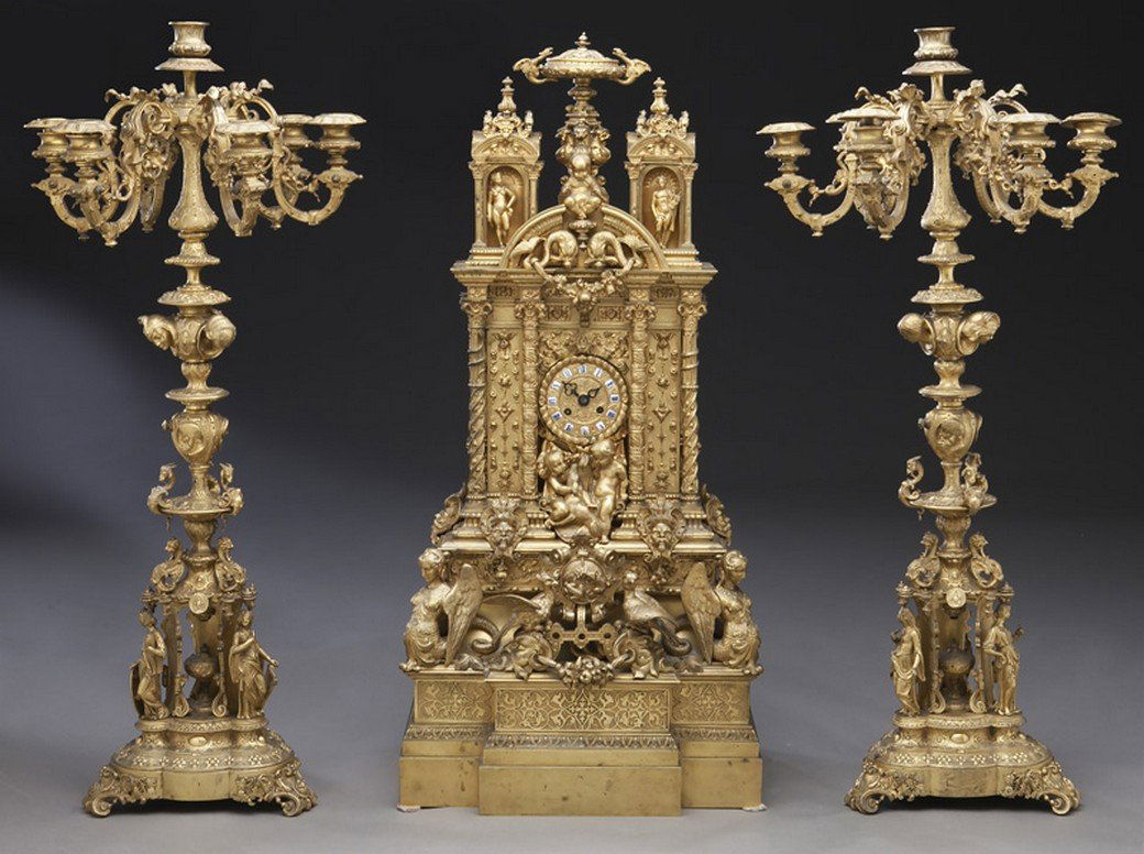 Unusual large French Renaissance style clock set (1 of 10)