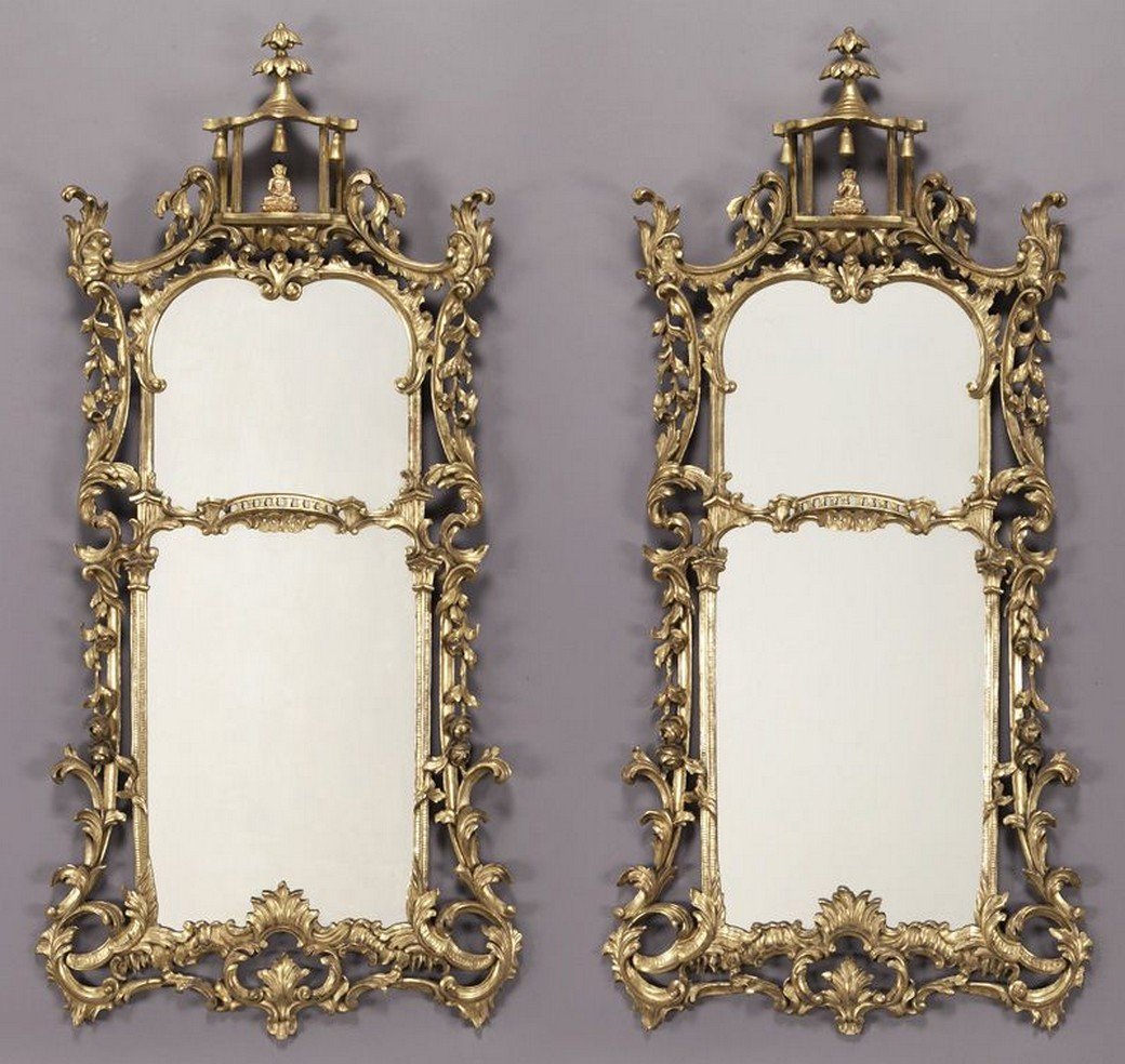 Pr. Chippendale style carved and gilt wall mirrors (1 of 7)
