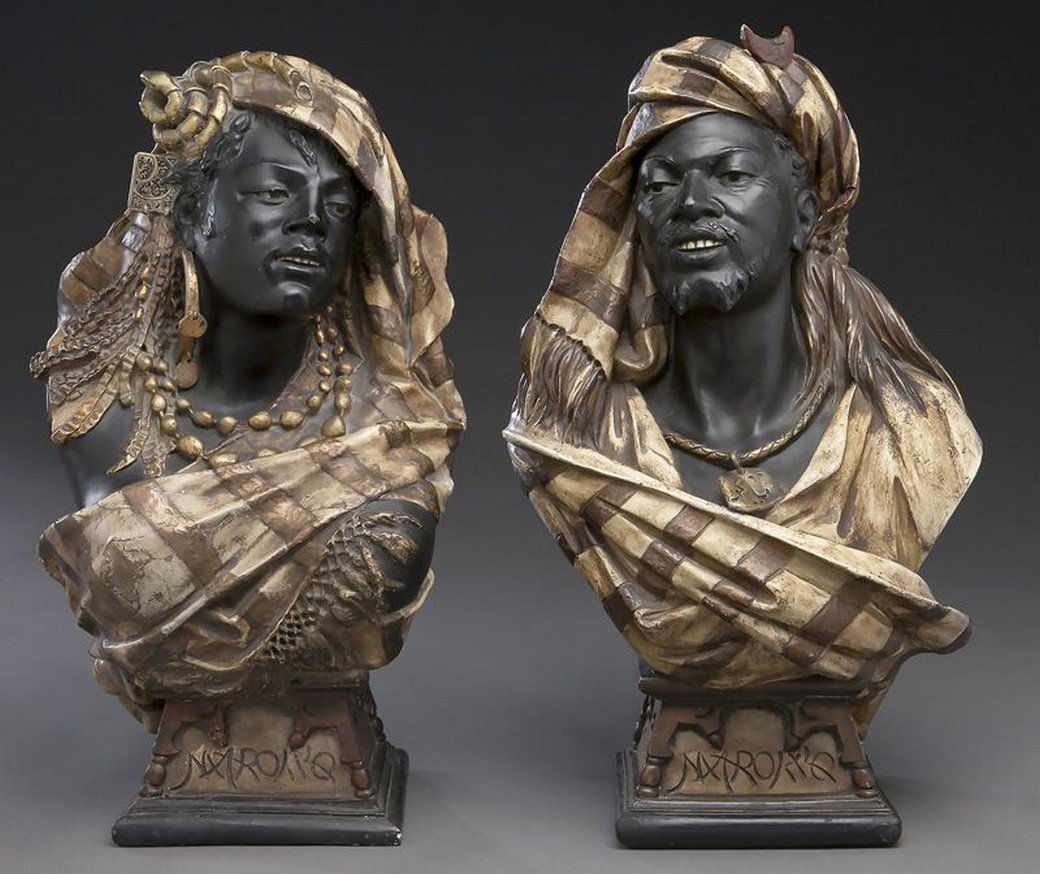 Pr. polychrome terracotta Nubian busts, (1 of 8)