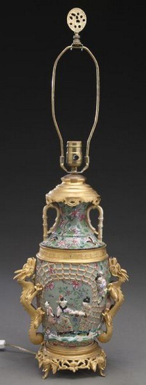 Chinese famille rose porcelain vase mounted (1 of 7)