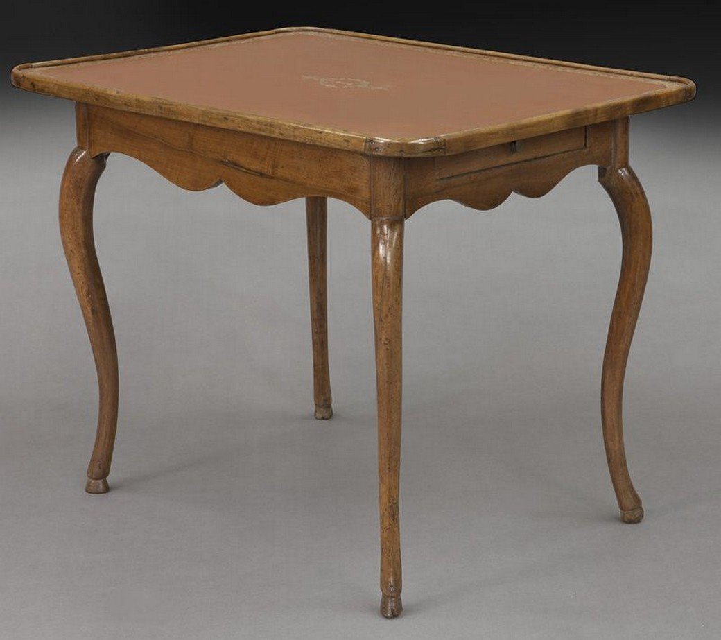 Small French provincial leather top table, (1 of 8)